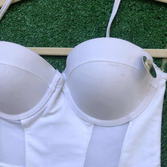 White One Piece Bathing Suit Retro Style Swimsuit - Picture 6 of 9